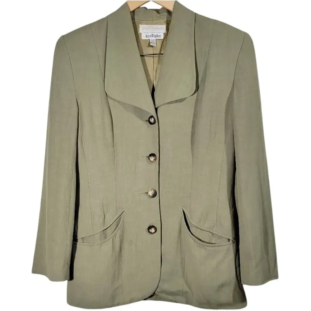 Ann Taylor Luciano Tempesta Size 10 Blazer Jacket‎ Beige Linen Blend Made USA